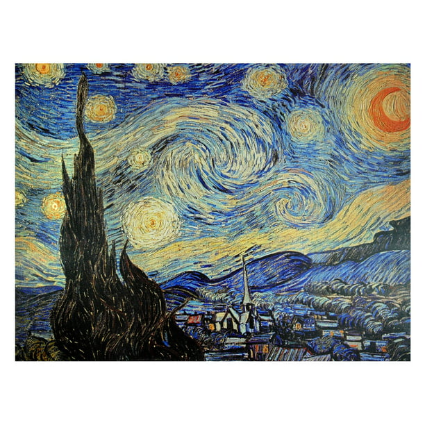 Canvas Wall Art Print Starry Night Village Van Gogh Painting Poster Home Decor